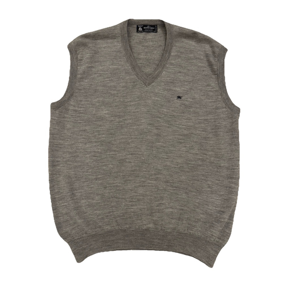 Monte Carlo 100% Wool Vest Men's Size:44 Gray Hand Washable V Neck Golf Pullover